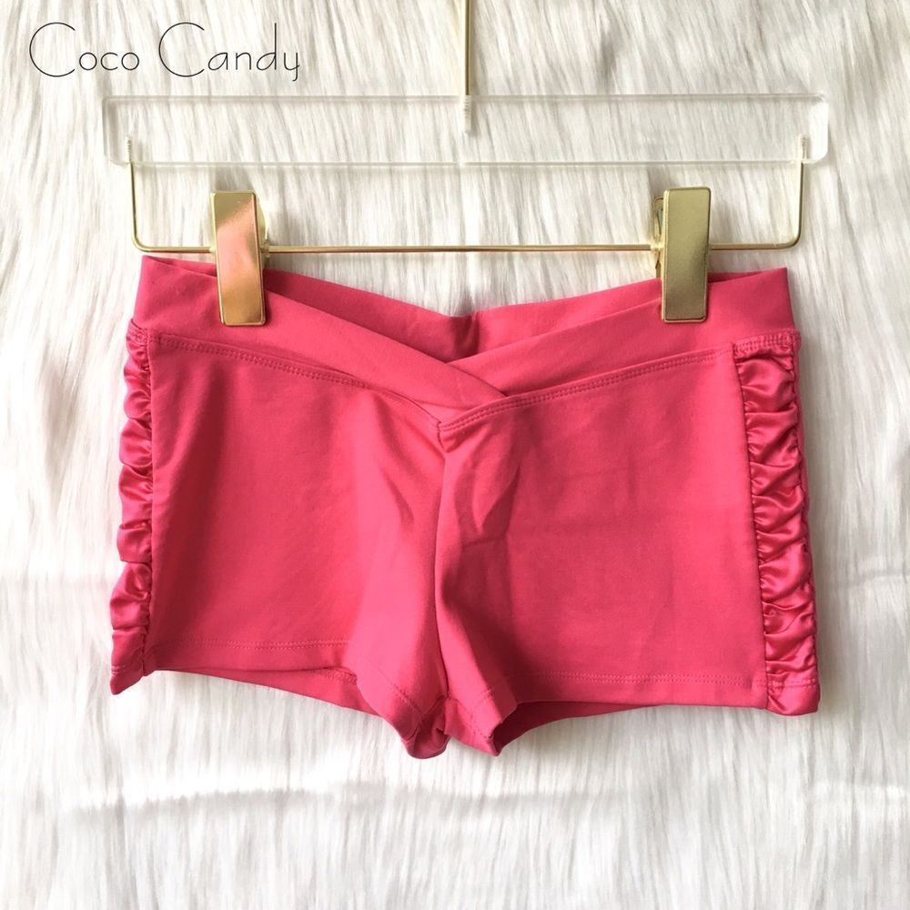 🔃Pink Satin Ruffle Yoga Shorts